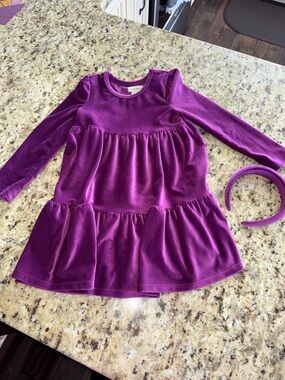 Girls Velvet Tiered Dress in Purple